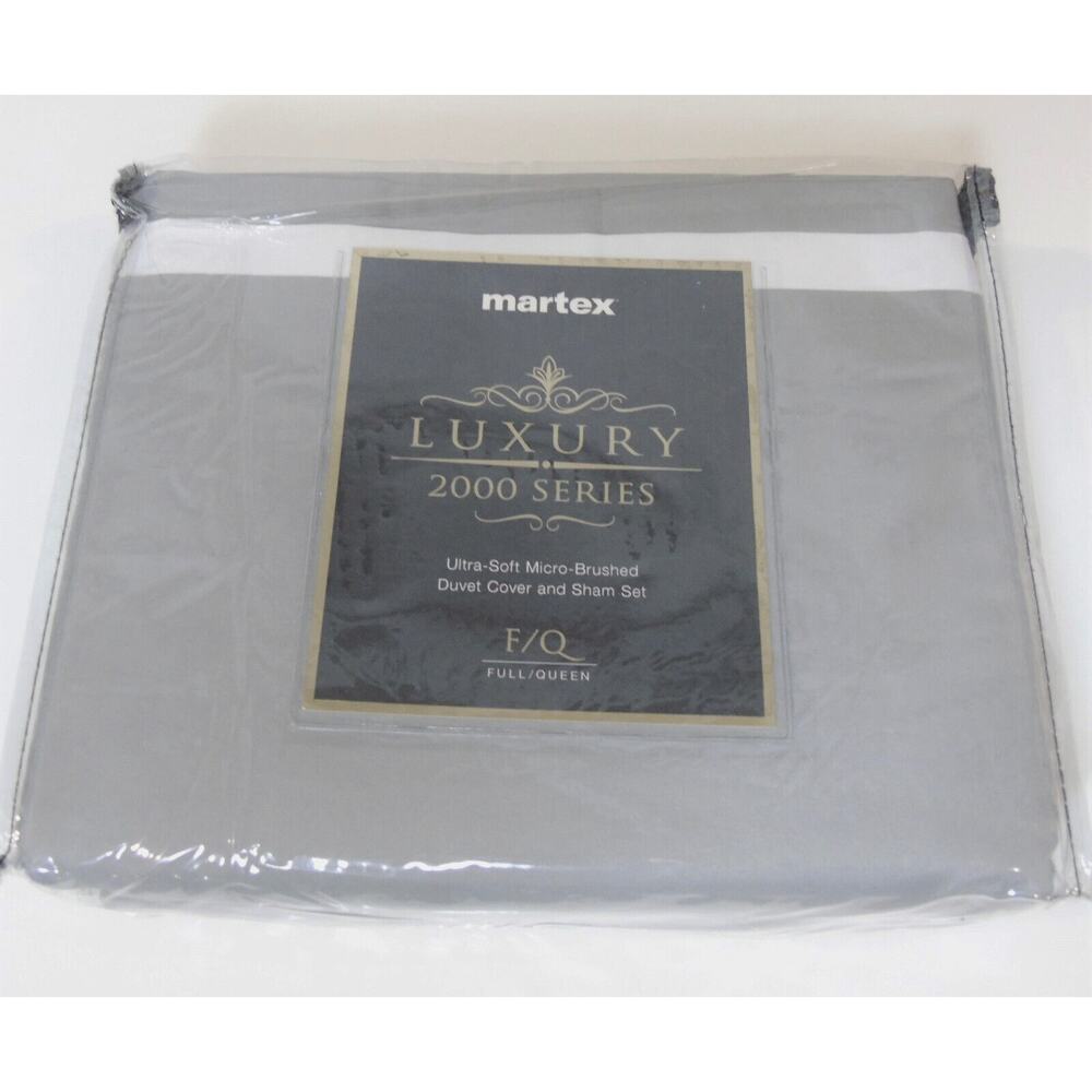 Martex 2000 Series Duvet Cover & Shams Full Queen Set UltraSoft Gray White New